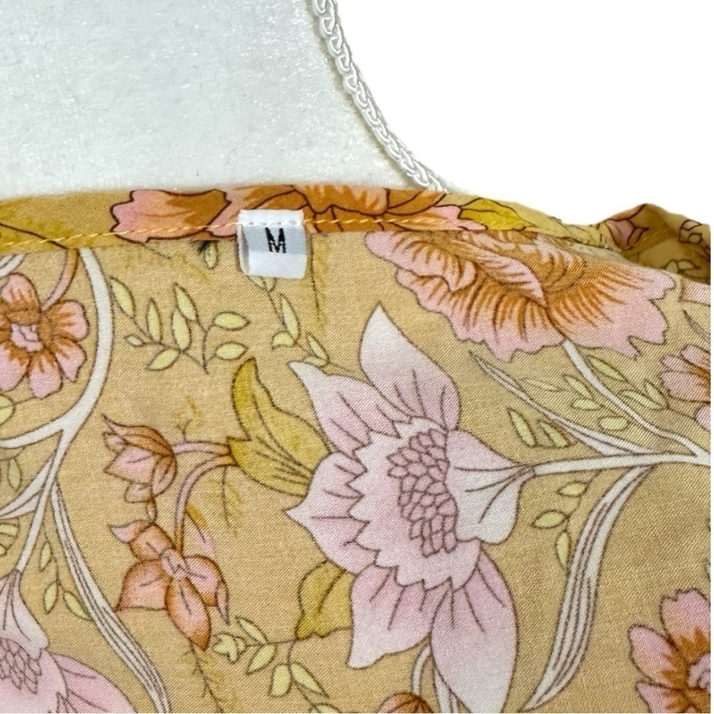 🌸NWOT- Yellow V Neck Bohemian Flowy Short Dress- Size M - Picture 8 of 9